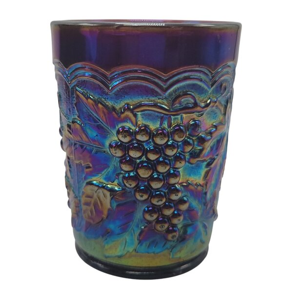 Vtg Carnival Amethyst Glass Tumbler Imperial Grape Vine Design Iridescent Purple - Picture 10 of 12